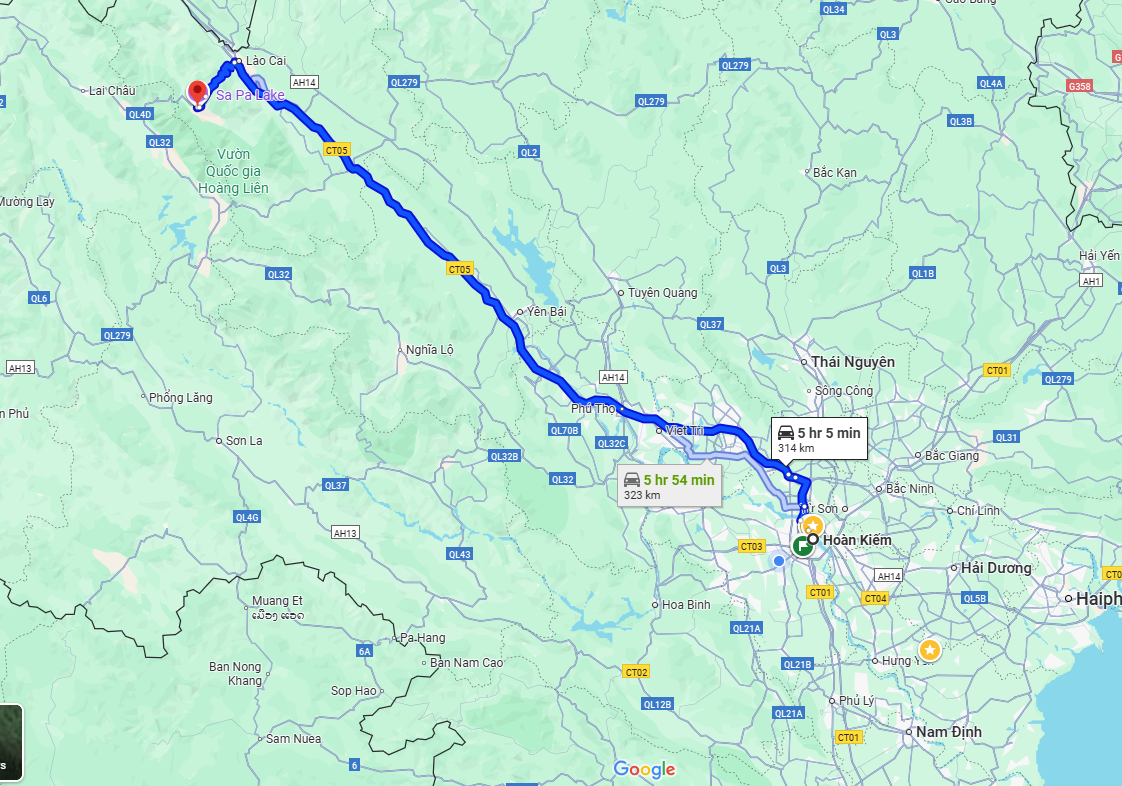 Hanoi to Sapa route